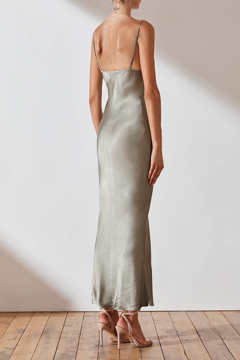 La Lune Bias Slip Dress in Sage Green Rabbit Borrows