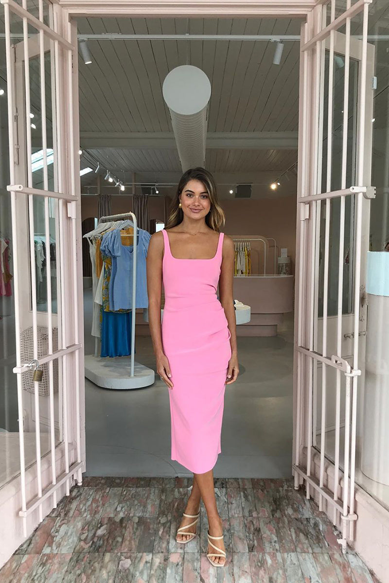 Paloma Midi Dress in Flamingo Pink – Rabbit Borrows
