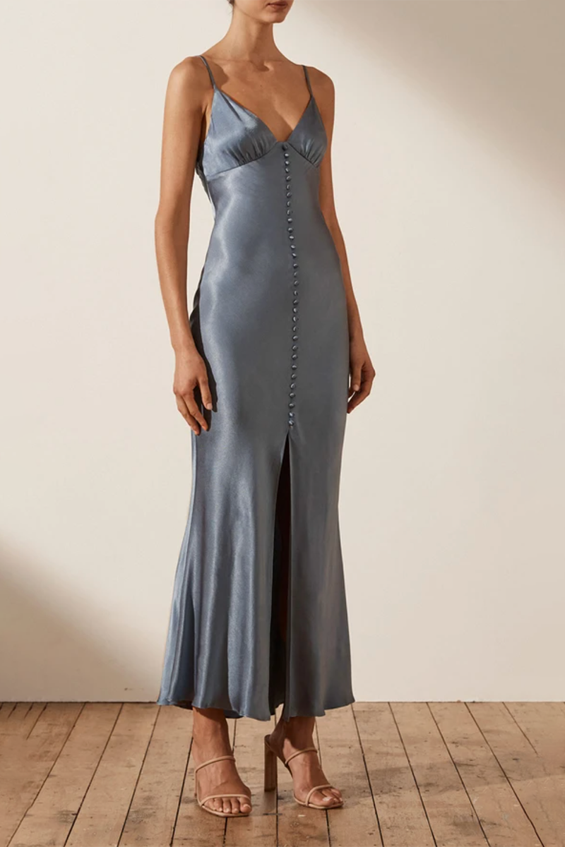 La Lune Bias Slip Dress in Blue Smoke Rabbit Borrows La Lune Bias Slip Dress in Blue Smoke Rabbit Borrows