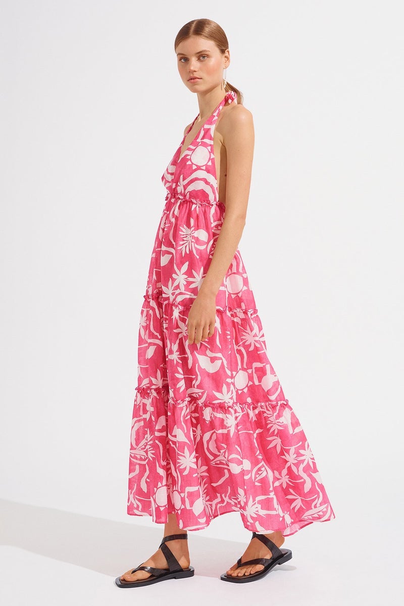 Havana Dress in Sangria Palmette Print Rabbit Borrows Havana Dress in Sangria Palmette Print Rabbit Borrows